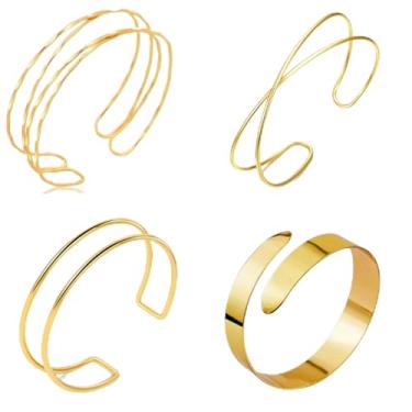 Imagem de Bracelete de braço dourado delicado para mulheres, minimalista, braçadeira ajustável, pulseira de braço fino, joia, 3.14inches, Zinco, Sem Pedra Preciosa