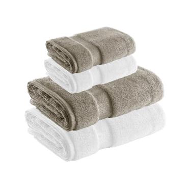 Imagem de Jogo de Toalhas Super Soft Zero Twist 4 Pe�as � Banh�o e Rosto � 500g/m� � Toque Macio, Alta Absor��o e Secagem R�pida � Altihaus (Branco/Taupe)