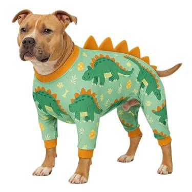 Imagem de LovinPet Pijama de cachorro grande, macacão elástico de quatro pernas, pijama leve com proteção UV, traje de recuperação calmante anti-lambe para cirurgia, pull-on para raças médias e grandes, verde