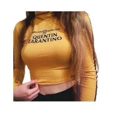 Imagem de Top Cropped Sexy Feminino De Manga Longa Com Gola Alta E Listras Later