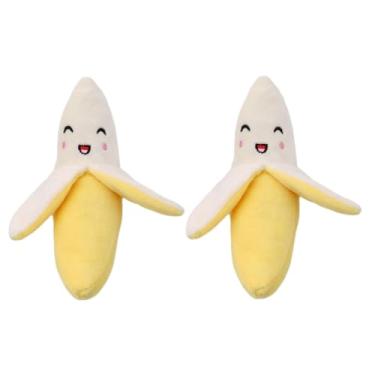 Imagem de Wentoenapp 2 peças de brinquedos para cães, brinquedos para cachorros Squeeze Squeaker, brinquedos de pelúcia para mastigar para cães, suprimentos para animais de estimação (banana)