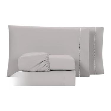 Imagem de Conjunto de lençóis com 04 peças de 400 fios, twin, queen e super soft king bed(Solteiro Cinza)