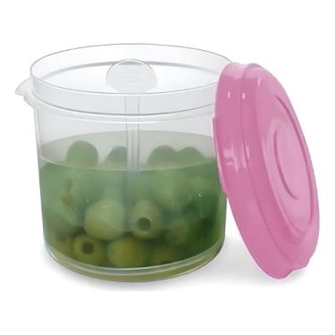 Imagem de Trava Mais Pote Porta Conservas, Transparente com Tampa Rosa, 1.1 Litros, Polipropileno, Livre de BPA, com Aparador, Empilhável, para Armazenamento de Alimentos