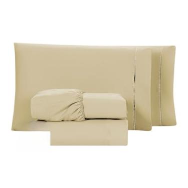 Imagem de Conjunto de lençóis com 04 peças de 400 fios, twin, queen e super soft king bed(King Caqui)