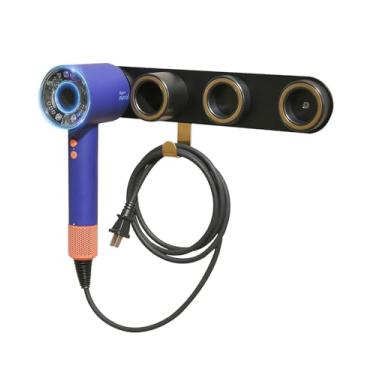 Imagem de Suporte para secador de cabelo, suporte de parede compatível com Dyson, suporte de secador de cabelo montado na parede para acessórios Dyson, organizador de acessórios de cabelo para banheiro, preto