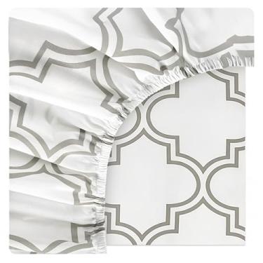 Imagem de Lane Linen Lençol de casal 100% algodão orgânico apenas (137 x 190 cm) - Lençol de elástico 100% algodão super macio - Lençol de cama de algodão leve e durável - Treliça prata