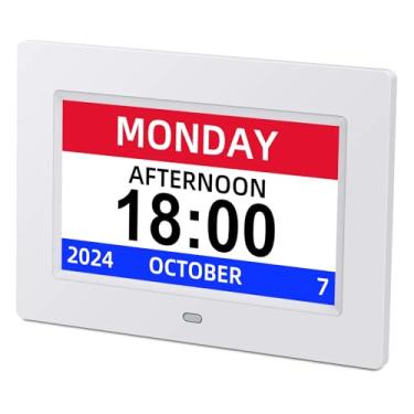 Imagem de Calendário digital de 17 cm, despertador de demência com dia e data para idosos, tela HD grande com lembretes de medicação, regulação automática e função de memória, montável na parede e na mesa
