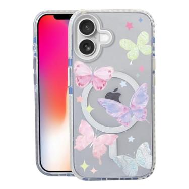 Imagem de Capa borboleta colorida para iPhone 16, compatível com MagSafe, capa fosca macia e fina, à prova de choque, antiimpressões digitais, antiamarelamento, antiarranhões, capa magnética para Apple