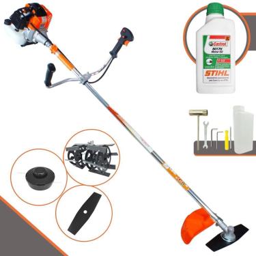 Imagem de Roçadeira Profissional Lateral Vulcan Vr430s À Gasolina 43cc 1,7hp 2t + Óleo Castrol Stihl 500ml + Enxada Rotativa Dura