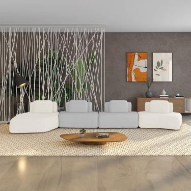Imagem de Sofá 4 Lugares Orgânico Com Chaise E 3 Módulos Berlim Bouclê Off White-cinza Claro K01 - D'rossi