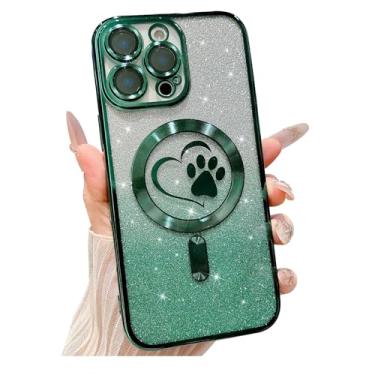 Imagem de Weonmov Capa para iPhone 16 Pro Max, brilhante, transparente, fofo, coração de amor, compatível com MagSafe, capa de proteção de lente de câmera magnética forte, capa de telefone macia e fina