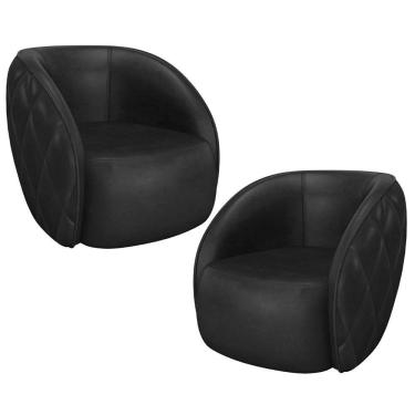 Imagem de Kit 02 Poltronas Decorativa Para Sala Living Olimpo M03 Couríssimo Preto - Lyam Decor