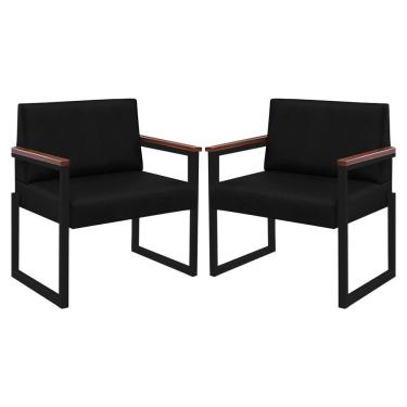 Imagem de Kit 2 Poltronas Niterói Couro Preto Em Metal Preto