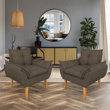 Imagem de Kit 2 Poltronas Opala Decorativa Luxo Linho Marrom Sky Mobile