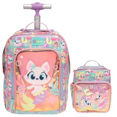 Imagem de kit Mochila Média com Rodinha Lancheira Pet Sereia Puket