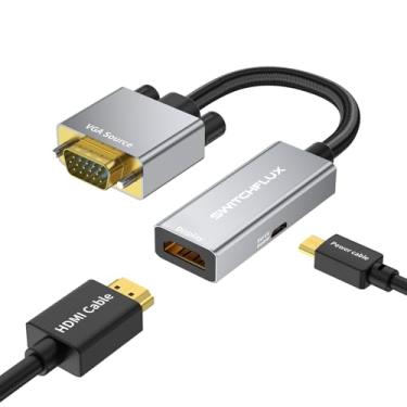 Imagem de SWITCHFLUX Adaptador VGA para HDMI, conversor unidirecional 1080p @60Hz VGA (fonte) para HDMI (tela) compatível com computador, laptop, placa gráfica, monitor, projetor