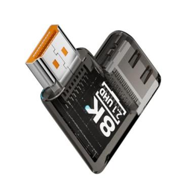Imagem de NFHK Extensor adaptador de extensão UHD HDMI macho para HDMI 2.1 fêmea ângulo esquerdo 90 graus horizontal transparente com LED inteligente 8K 60hz HDTV