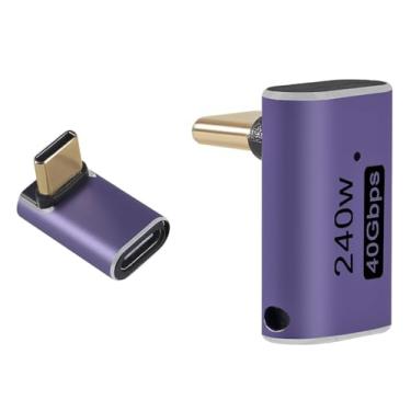 Imagem de 2 peças de adaptador USB C macho para fêmea de ângulo reto de 90 graus, extensor de adaptador USB tipo C suporta 240W, 40Gbps, 8K @60Hz para Steam Deck, MacBook, Thunderbolt etc