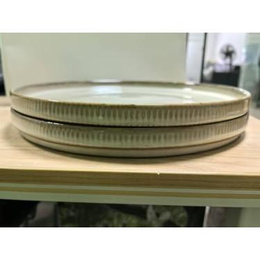 Imagem de CULIVORA Pacote com 2 pratos de jantar de cerâmica – Pratos de 25 cm com borda elevada, grés seguro para micro-ondas, bege