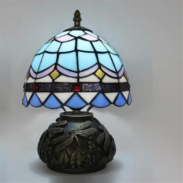 Imagem de Luminária de mesa retrô americana de luxo e criativa para sala de estar, quarto, cabeceira, escritório, casa de campo ou hotel, com vitral (Estilo 13)
