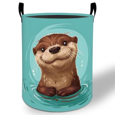 Imagem de Cesto de lavanderia bonito de lontra 50 x 40 cm, balde de armazenamento de roupas Oxford dobrável para quarto, banheiro, quarto, berçário, organizador de brinquedos, presentes para crianças, meninos