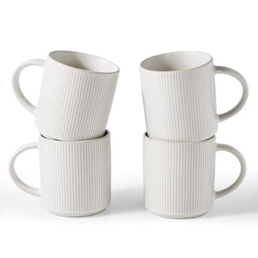 Imagem de famiware Conjunto de canecas de café para 4, Star 473 ml, conjunto de canecas de bufê com alça para café, chá, cacau, leite - conjunto de utensílios de cerâmica de grés, branco fosco