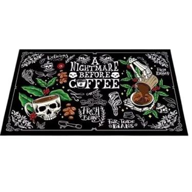 Imagem de Esqueleto Nightmare Halloween tema jogo americano jogo americano mesa de centro almofada de secagem 49,8 cm x 80 cm tapete de drenagem absorvente de cozinha de secagem rápida para bancada tapete de