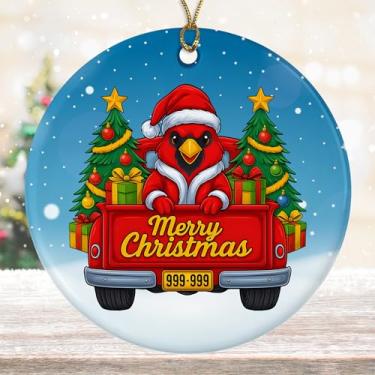 Imagem de DamienBrightGift Enfeite de Natal Cardeal Vermelho Papai Noel - Caminhão vermelho de cerâmica com decoração de árvore - Presente de lembrança de feriado para amantes de pássaros fofo - Decoração de
