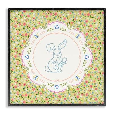 Imagem de Stupell Industries Floral Spring Bunny & Sprig Gray Framed Giclee Art, design por Angela Steahling, 61 x 61 cm