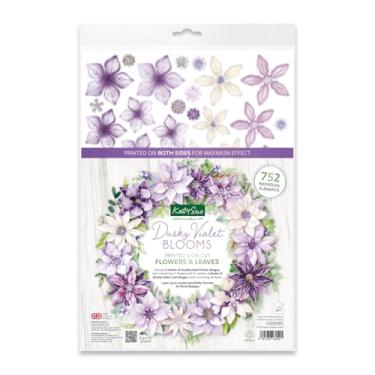 Imagem de Katy Sue Pacote de flores e folhas violeta escuras, flores cortadas e folhas. 12 folhas de flores e folhas de papel dupla face pré-cortadas em uma cor roxa de suprimentos para fazer cartões. Feito no