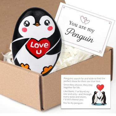Imagem de Rimvoe Presentes Fofos De Pinguim Para Homens E Mulheres, Seixo Com Cartão, Presente Romântico Aniversário Namorados Namorado, Namorada, Esposa, Marido