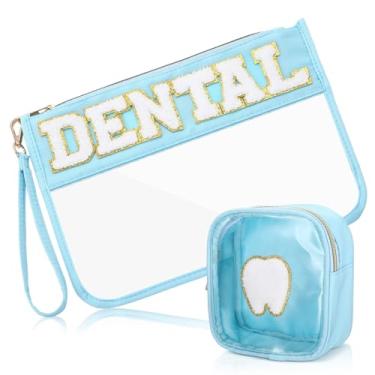 Imagem de Shinylin 2 peças de bolsa de maquiagem cosmética de agradecimento de assistente dental com patch de letras de chenille, bolsa organizadora de PVC transparente, bolsa organizadora de higiene pessoal