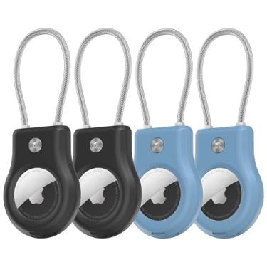 Imagem de ebeatii Suporte para AirTag, (pacote com 4) Chaveiro com trava segura, capa de Airtags com cabo de arame para Apple AirTag, capa protetora antiperda com chaveiro para bagagem, chave, animal de
