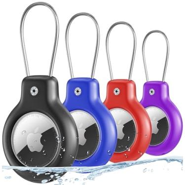 Imagem de Suporte de etiqueta de ar para Apple Air Tag Secure com cabo de arame, pacote com 4 porta-chaves IP68 à prova d'água para chaveiro, criança, bolsa, bagagem, coleira de animais de estimação e mais