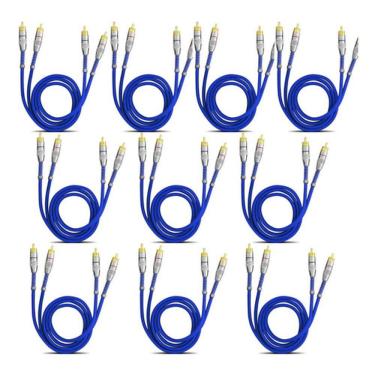 Imagem de Kit 10 Cabo Rca De 1 Metro Blindado Cabos Conector Banhando