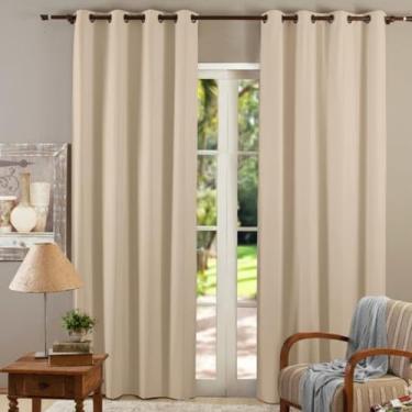 Imagem de Cortina Blackout 2,80m x 2,50m Corta luz 100% com Ilhós Sala Quarto Casa Blecaute (Palha)