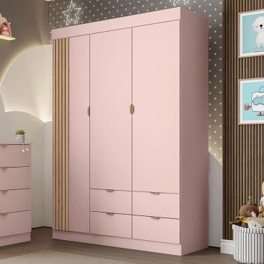 Imagem de Guarda Roupa Infantil Ayla 3 Portas E 4 Gavetas Rosê Acetinado - Phoenix Baby Rosê Acetinado