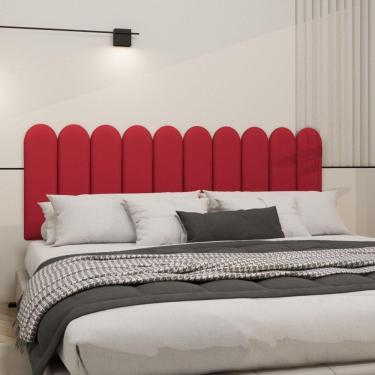 Imagem de Cabeceira Nuvem Suede King Size Com 10 Placas Macias De 60cm Vermelho