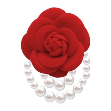 Imagem de Broche vintage de flor branca com borla de pérola para mulheres na moda camélia pérola pinos de cabelo alfinetes de Natal delicados xaile broches pulseira joias de aniversário, Large, Tecido, Pérola