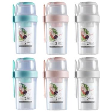 Imagem de 6 tigelas de salada com tampa à prova de vazamento, capacidade superior de 310 ml e 760 ml inferior, camada dupla, mini colher incluída, ideal para almoços e lanches