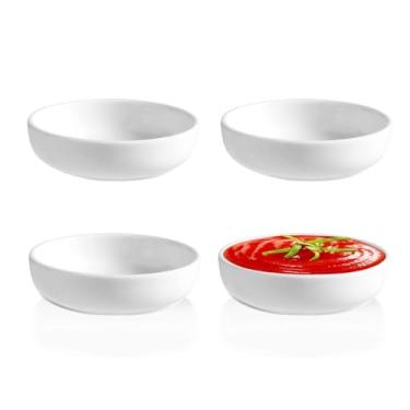 Imagem de Btrquedo Conjunto de 4 tigelas de mergulho, pratos de cerâmica de 9 cm de porcelana para molhos, molho de salada, condimentos, lanches, aperitivos (branco)