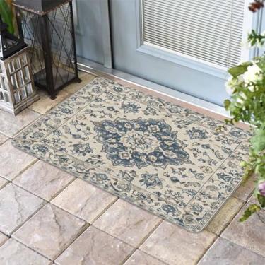 Imagem de Tapete de porta frontal com estampa de flores vintage boêmio, entrada externa, antiderrapante, absorvente, capacho para ambientes internos e externos para varanda, decoração de casa, 41 x 61 cm