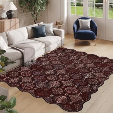 Imagem de Clemile Tapete Boho de 1,5 x 2,1 m, exclusivo recortado ultrafino, macio, lavável, antiderrapante, resistente a manchas, leve, para sala de estar, quarto, sala de jantar, escritório (marrom)