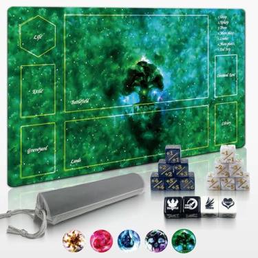 Imagem de Cylvenor 24x14 Rubber Game mat for Magic The Gathering/MTG, Premium MTG playmat with Storage Bag & 16-Piece dice Set (Green)