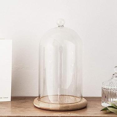 Imagem de TOPINCN Tampa de Cúpula para Jarra de Vidro Transparente, Cloche de Vidro Decorativo Com Base de Madeira de Bambu, Perfeita para Casamentos e Decoração de Casa (Como mostrado)