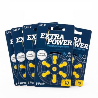 Imagem de Baterias Auditivas Extrapower A10 (Tamanho 10 / PR70) - Kit Econômico com 5 Cartelas (30 Pilhas Total) - e Longa Duração - Pilhas para Aparelho Auditivo Sem Mercúrio