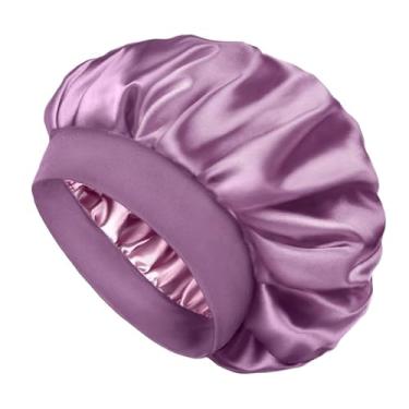 Imagem de Touca de seda para homens e mulheres capota de cabelo para dormir com camada dupla de cetim para cabelo encaracolado natural unissex, Roxa, tamanho �nico