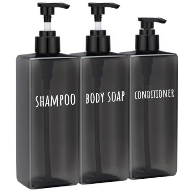 Imagem de Segbeauty Dispensador de xampu e condicionador preto de 480 ml, 3 unidades de loção corporal vazia de plástico recarregável, recipiente de gel líquido para as mãos para banheiro, frascos grandes