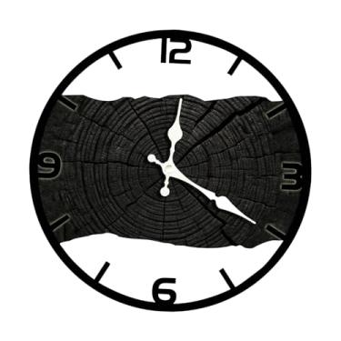 Imagem de Baoblaze Relógio de parede silencioso, decoração de casa de fazenda, decoração de quarto, anel anual rústico, relógio de parede para pendurar, para quarto, Preto