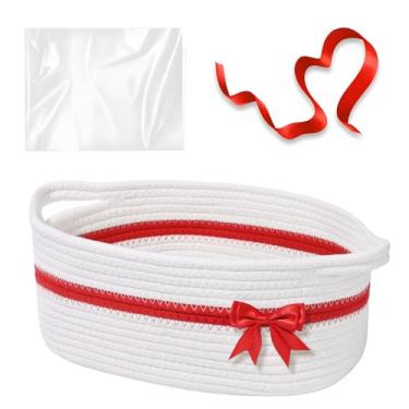 Imagem de Degeyoyo Cesta de presente com sacos de presente e fitas, pequenas cestas de tecido para presentes vazias, cesta de armazenamento com alças, 30,5 x 20,3 x 12,7 cm